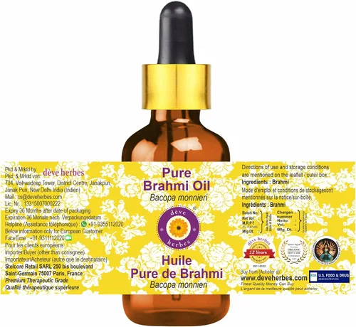 Vista 2 de dève herbes Aceite de Brahmi puro (Bacopa monnieri) con cuentagotas de vidrio 0.3 fl oz (0.33 oz)