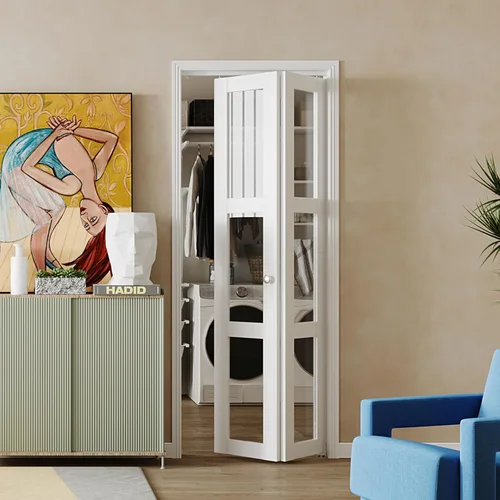 Vista 17 de BARNER HOME Puerta plegable, puerta de armario de cristal transparente de 3 lites, para apertura de 48 x 80 pulgadas, puertas plegables con kits