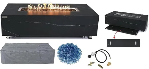 Vista 49 de Elementi+ Mesa de Fuego de Gas Colorado de Hormigón Fundido de 56" Rectangular, Hoguera al Aire Libre con Ignición Electrónica Incluye Cubierta