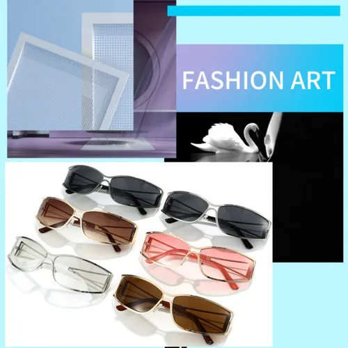 Vista 6 de Gafas de sol Y2K para mujeres y hombres, estética, accesorios de atuendo de los años 2000, lentes ovalados Y2K, marco de metal, persianas envolventes