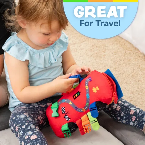 Vista 5 de Buckle Toys - Bullet Racecar - Desarrolla habilidades motoras finas - Juguetes de actividad de aprendizaje sensorial - Esencial de viaje en avión
