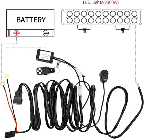 Vista 6 de Barra de luces LED de trabajo, kit de arnés de cableado remoto, 1 cable DC12V 40A, luces LED, interruptor de arnés de cableado remoto, relé de cable
