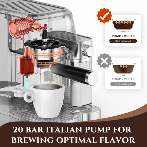 Vista 7 de AMZCHEF Máquina de café expreso, espumador automático de leche, presión de Plateado