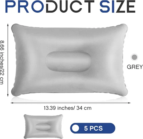 Vista 2 de Maitys 5 Piezas Almohadas de Viaje Inflables Portátiles Compactas Almohada de Aire de Tela Afelpada para Mochileros para Acampar, Senderismo, Casa