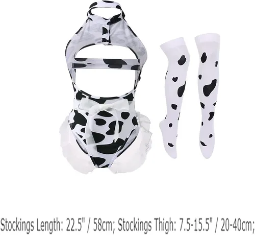 Vista 6 de IBTOM CASTLE Disfraz de vaca sexy dálmata de leopardo de leche peluda, traje kawaii, conjunto de lencería para mujer