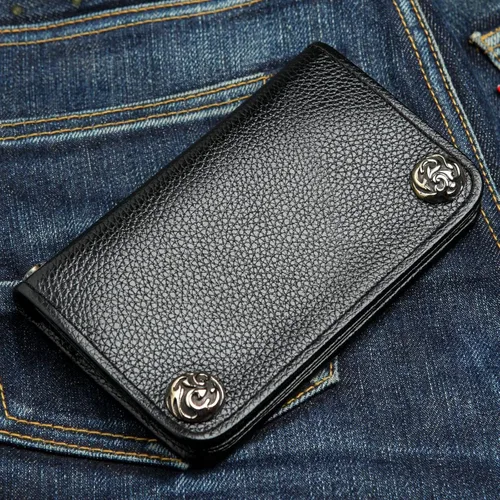 Vista 3 de Billetera mediana de cuero de vaca genuino, Negro, L, Cartera