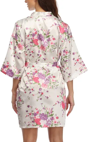Vista 2 de Bata de baño corta de satén floral para mujer, para novia, damas de honor, ropa de dormir