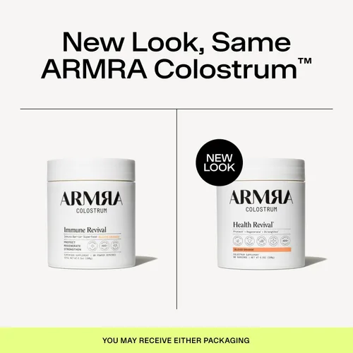 Vista 2 de ARMRA Polvo de Colostro Naranja Sangre Salud intestinal y reducción de hinchazón Piel y cabello Inmunidad Keto, sin gluten y sin grasa