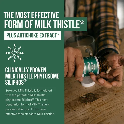 Vista 2 de SoActive® Milk Thistle: fitosoma de cardo mariano 10 veces más eficaz, optimizado para silybina bioactiva esencial A & B Plus Bilear® extracto