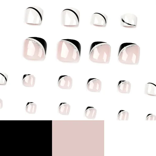 Vista 4 de Uñas postizas acrílicas artificiales, uñas de ataúd a presión con diseños de línea francesa, uñas postizas reutilizables de cobertura completa
