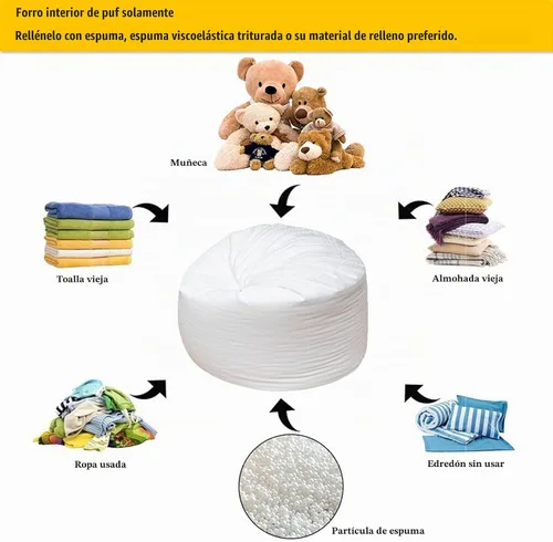 Vista 4 de Puf de repuesto para puf, para puf, silla, sofá perezoso, forro interior con cremallera, sin relleno, fácil limpieza, forro interior de puf blanco