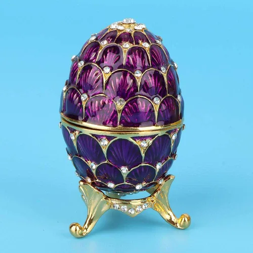Vista 6 de GLOGLOW Organizador de joyas de huevos de Pascua, estilo Faberge, caja de baratijas con bisagras, soporte para anillos de joyería, cajas de figuras
