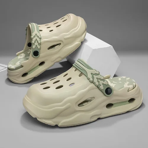 Vista 7 de Zuecos de plataforma cómodos de moda para hombres, 1.6 in de altura, en aumento, toboganes de nube, zapatillas casuales, zapatos de playa, sandalias
