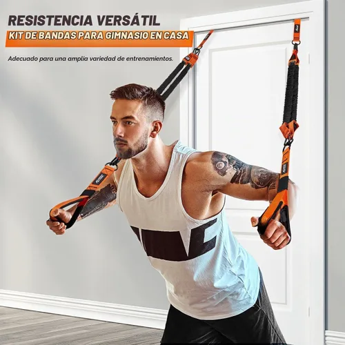 Vista 2 de KUTIZE Bandas de Resistencia, Bandas de Ejercicio con Mangos, Anclaje de Puerta, Equipo de Entrenamiento de Tríceps de Servicio Pesado