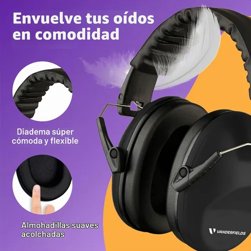 Vista 4 de Vanderfields Auriculares de Protección Auditiva - 26dB - Protección Auditiva para Tiro de Rango - Orejeras con Cancelación de Ruido para Adultos 2