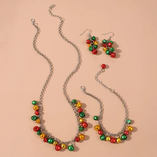 Vista 8 de Long tiantian Collar de Navidad para mujer, aretes de Navidad para niñas, collar de X-Mas, conjunto de aretes de cascabel, collar de bulbo