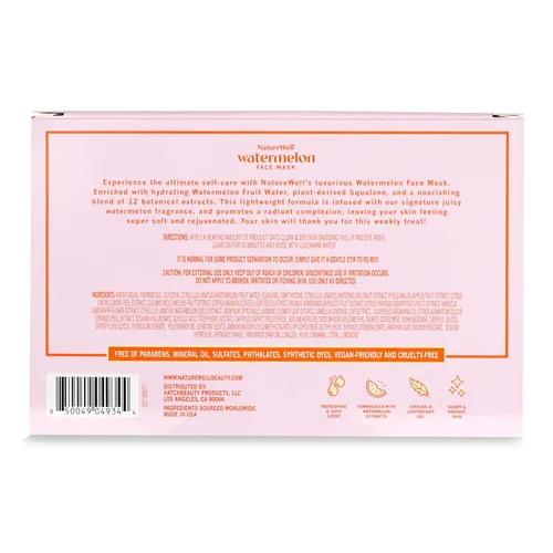Vista 9 de NATURE WELL Mascarilla facial de sandía, enriquecida con agua hidratante de fruta de sandía y escualano derivado de plantas, promueve una tez