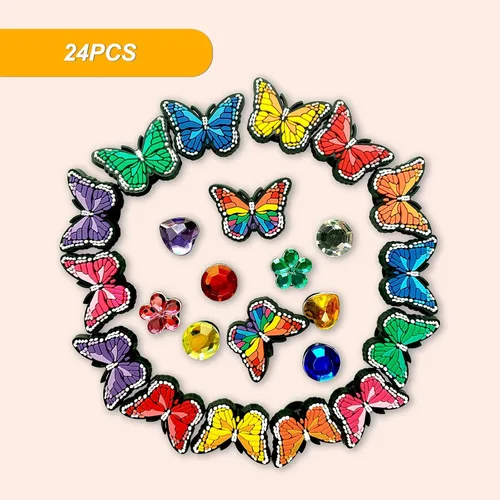 Vista 3 de pocpockets Dijes de decoración de zapatos de mariposa para zapatos, pulseras, pulseras y pulseras de PVC, decoración para mujeres, regalos de fiesta