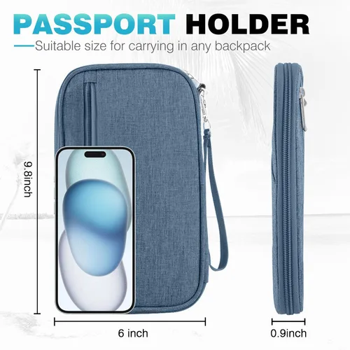 Vista 2 de Cartera de pasaporte para la familia con RFID, organizador de documentos de viaje, impermeable para mujeres, billetera de pasaporte portátil