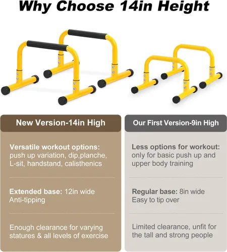 Vista 3 de TABEKE Barra de Flexiones, Barras Paralelas de Calistenia de Acero de 14'' de Altura con Mango de Espuma de Cobertura Completa y Barra de Inmersión