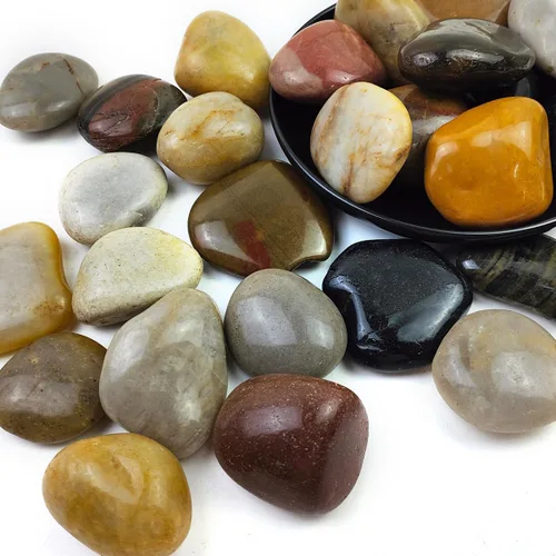Vista 8 de Rocas de río negras naturales - guijarros decorativos pulidos de 5LB, 2-3 pulgadas, piedras negras para paisajismo, rocas de río naturales