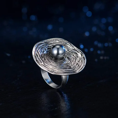 Vista 4 de Mytys Vintage Silver Rings for Women Big Round Cocktail Ring with Pearl Statement Jewelry Gift