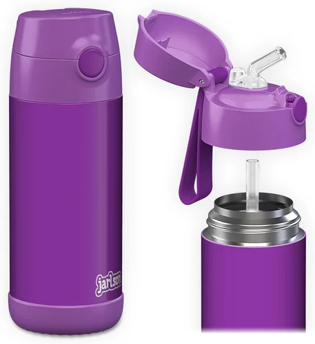 Vista 8 de Jarlson® CHARLI - Botella de agua para niños [12 onzas], botella térmica de acero inoxidable con pajilla, botella de agua aislada a prueba