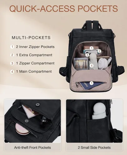 Vista 4 de VONXURY - Mochila para mujer, bolso de hombro de viaje de piel sintética antirrobo para mujer, bolso grande