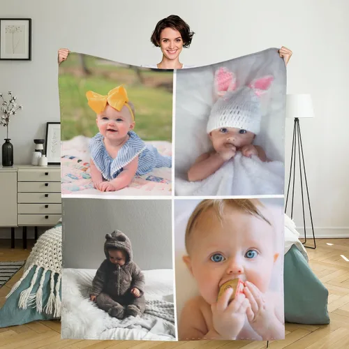 Vista 8 de Manta personalizada con texto de fotos, manta personalizada con mis propias fotos, manta conmemorativa personalizada para madres para mamá, papá