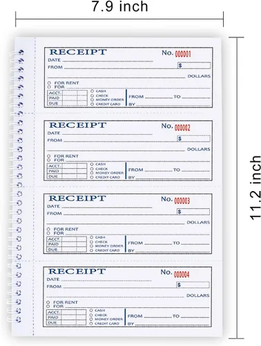 Vista 2 de Gran libro de recibos de dinero y alquiler con inserto de cartón, 2 partes sin carbono, 7.9 x 11.2 pulgadas, encuadernado en espiral, 200 juegos por