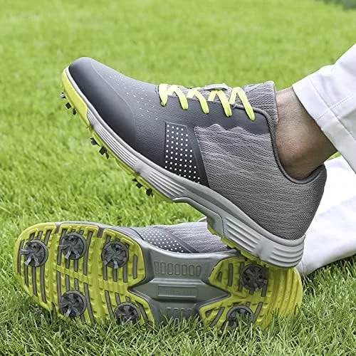Vista 4 de THESTRON Zapatos de golf para hombre, de malla, transpirables, transpirables, para golf, caminar, 7 puntas, tenis de golf