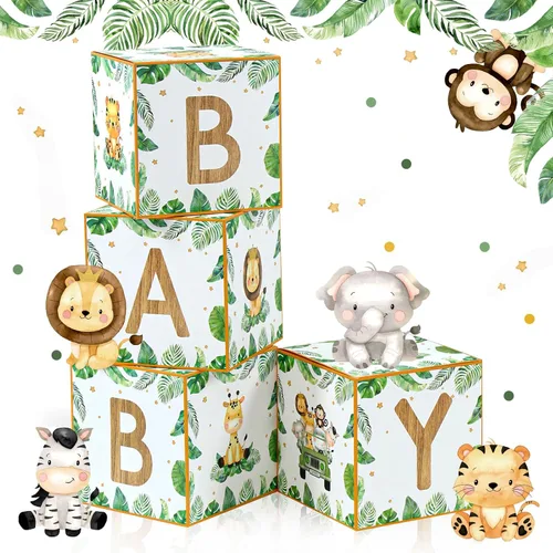 Vista 10 de Cajas de baby shower para decoraciones de cumpleaños – 4 cajas de globos de bebé de grano de madera marrón, cajas de bebé para decoración de centro