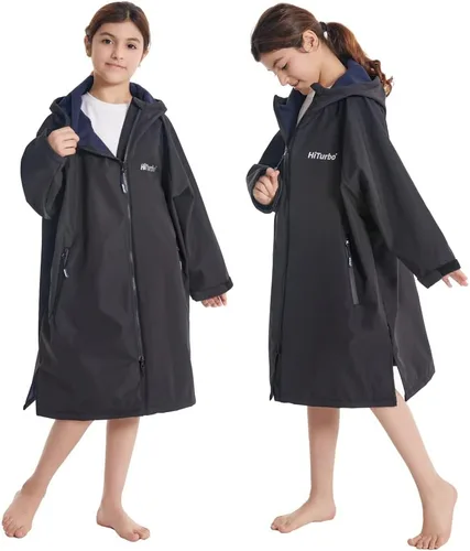 Vista 5 de Hiturbo Parka de natación impermeable para niños abrigo de natación resistente al viento, forro polar fino, chaqueta de nadador de gran