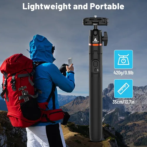 Vista 17 de Ailight Trípode de viaje extensible de 60 pulgadas y palo selfie con zapata fría y control remoto inalámbrico, cabeza de bola de 360° para vlogging