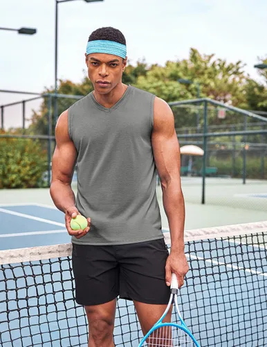 Vista 3 de COOFANDY Camiseta sin mangas para hombre, paquete de 3 camisetas sin mangas para gimnasio, cuello en V, culturismo, musculación