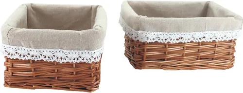 Vista 3 de KINGWILLOW Cesta de almacenamiento de mimbre con forro, 3 unidades, cesta rectangular hecha a mano de sauce pequeña para artículos diversos