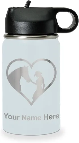 Vista 65 de LaserGram Botella de agua personalizada, corazón de vaquera de caballo, acero inoxidable de doble pared aislada al vacío con popote superior, regalo