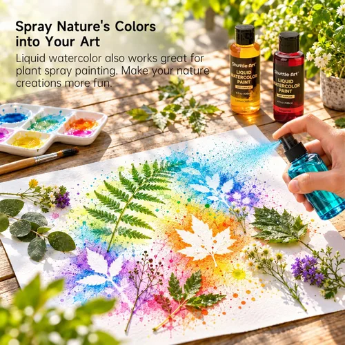 Vista 7 de Shuttle Art 8 Colors Liquid Watercolor Paint, 4oz Non-Toxic Watercolors