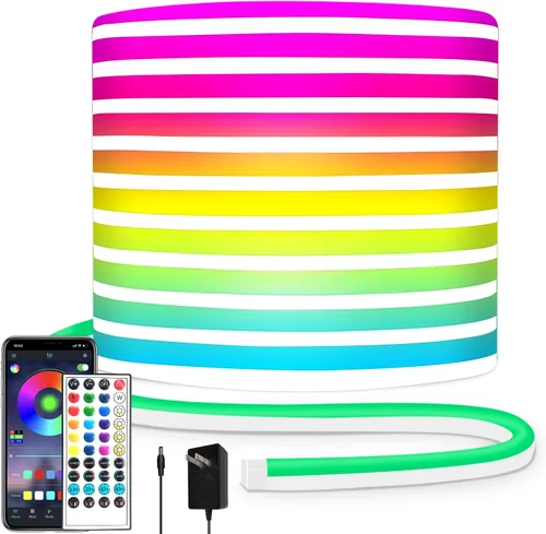 Vista 11 de Tira de luces LED de neón, tira de luces LED alimentada por USB de 6.6 pies, luz de cuerda RGB de cambio de color de 5V con sincronización de música
