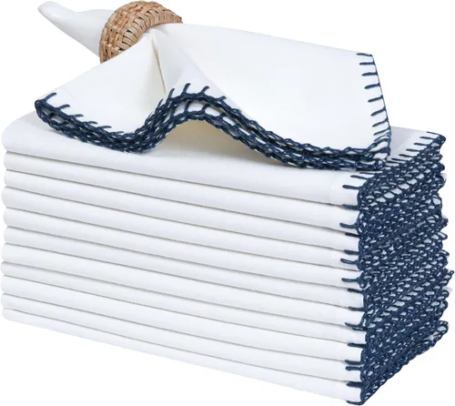 Vista 14 de Bedding Craft Juego de 12 Servilletas de Tela para Cena – 18x18 Azul Aéreo con Aspecto de Lino y Dobladillo Decorativo – Suaves, Lavables a Máquina