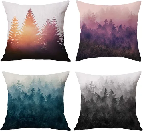Vista 5 de Juego de 4 fundas de almohada de lino y algodón con diseño de gatos y animales para sofá, cama, patio, automóvil, 18 x 18 pulgadas