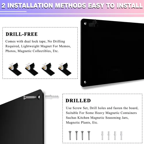 Vista 3 de Pizarra magnética negra, tablero de anuncios magnético de 17.5" x 11.4" para mostrar notas magnéticas, poesía, fotos, adecuado para pared