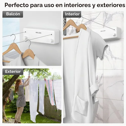 Vista 6 de Mbillion Tendedero retráctil de acero inoxidable de 13.8 pies, línea de ropa doble retráctil para interiores, resistente, línea de lavandería