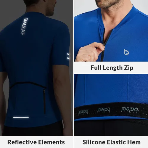 Vista 5 de BALEAF Camiseta de ciclismo para hombre, manga corta, camisetas de ciclismo de bicicleta, camiseta con cremallera completa, 3+1 bolsillos, UPF50+