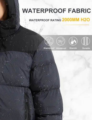 Vista 4 de Bakery Chaqueta acolchada para hombre con capucha, impermeable, acolchada, gruesa y cálida, abrigo de invierno aislado, chaqueta de esquí