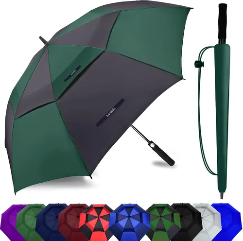 Vista 25 de Paraguas de golf extragrande de 62, 68 y 72 pulgadas, con doble dosel ventilado, resistente al viento, impermeable, de apertura automática