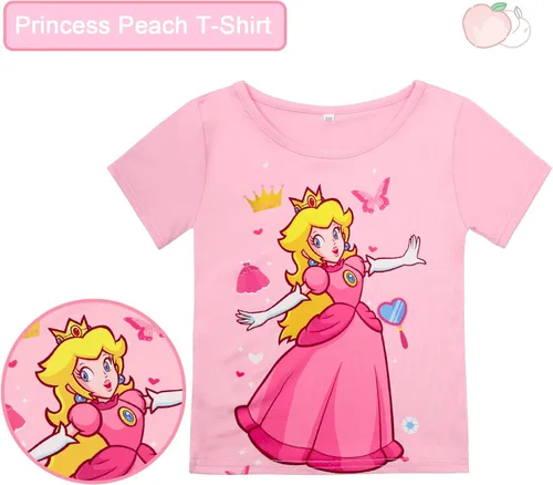 Vista 2 de ADREIT Conjunto de disfraz de princesa melocotón para niñas, vestido de tutú de princesa melocotón con accesorios para cosplay, fiesta de Halloween