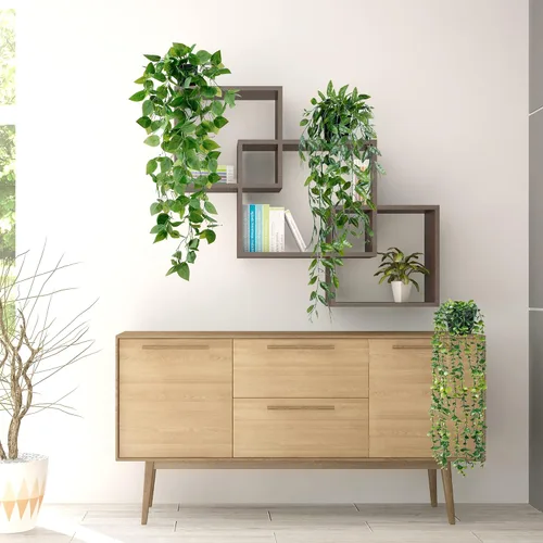 Vista 3 de Sggvecsy Plantas colgantes falsas, paquete de 4 plantas artificiales colgantes de eucalipto, plantas falsas en maceta, vegetación falsa, eucalipto