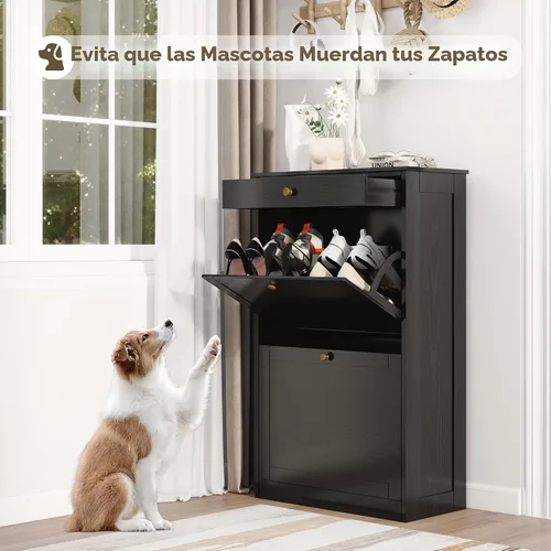 Vista 3 de FTZxHKLX Zapatero con 2 cajones abatibles, organizador de zapatos oculto delgado independiente con cajón, gabinete de almacenamiento de zapatos a