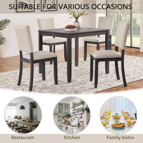 Vista 8 de Harper & Bright Designs Juego moderno de mesa de comedor de 5 piezas de madera para 4 - Mesa de cocina cuadrada pequeña de 34.5" y sillas